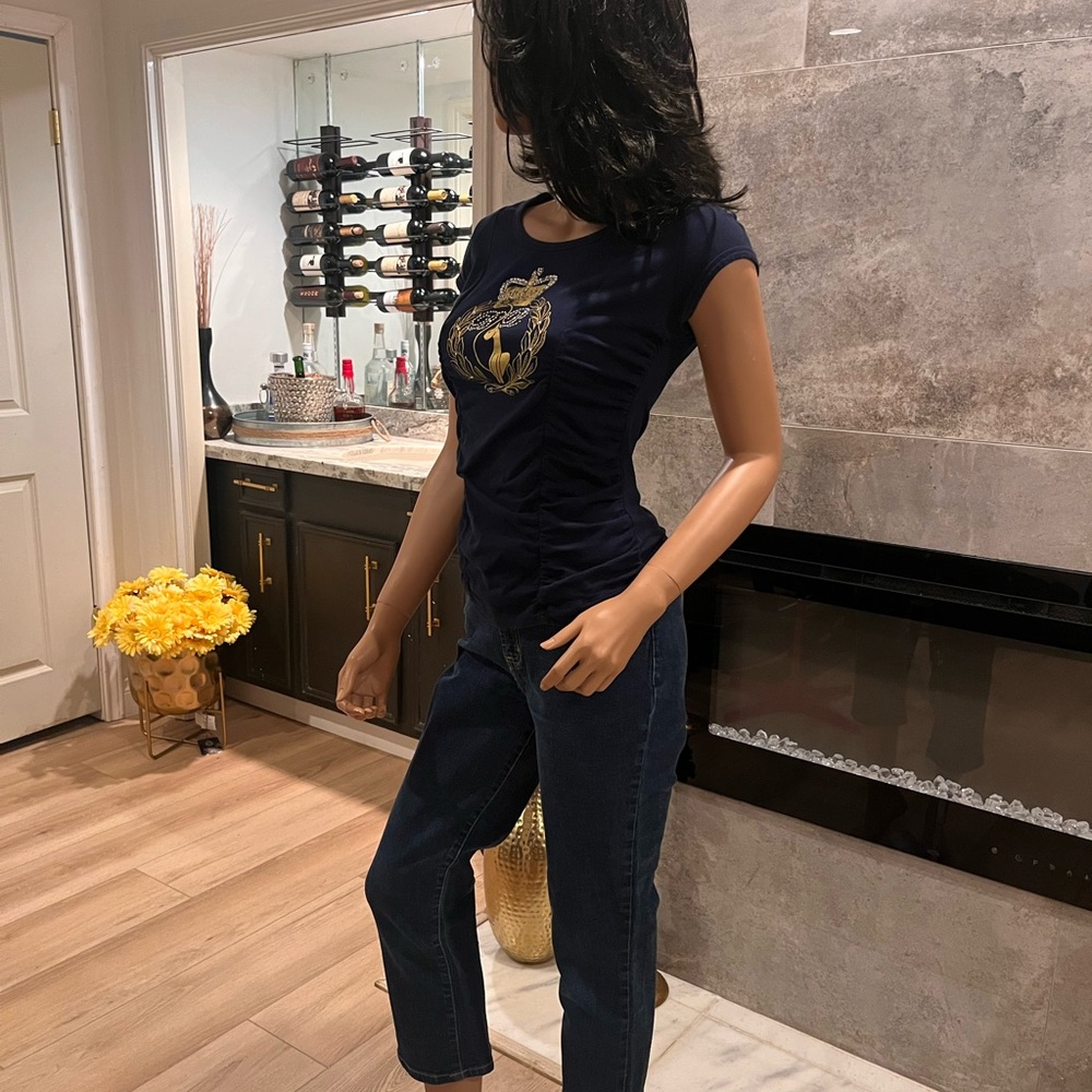 THIS IS A SET. AUTHENTIC Baby Phat Navy Tee with Gold Accents & Baby Phat jeans